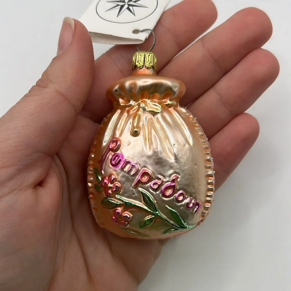 Rare Christopher Radko Glass Ornament Collectible Pompadour Purse Bag Flowers